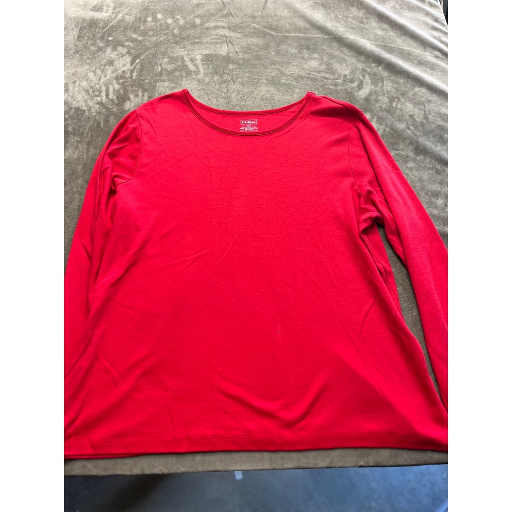 LL Bean Womens 1X Red Supima Cotton Long Sleeve Crew Neck Tee Shirt 207239